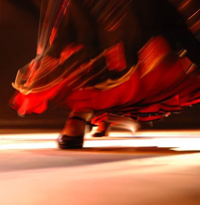 Mouvement de danse flamenco avec costume traditionnel